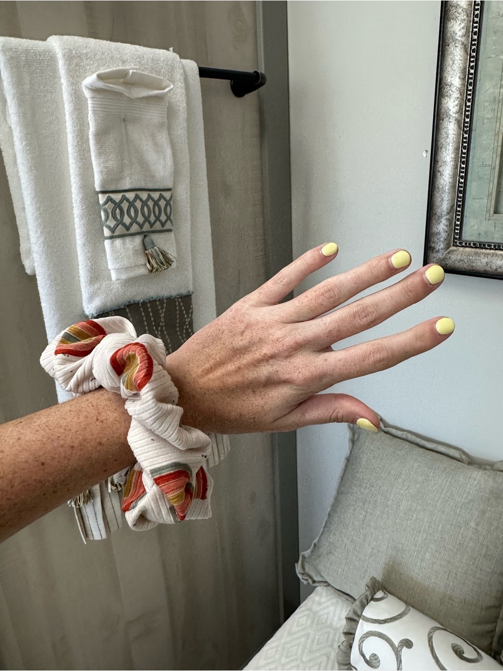 Handmade Cream Scrunchie with cute rainbows
